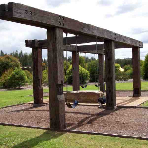 Weathered timber swing set