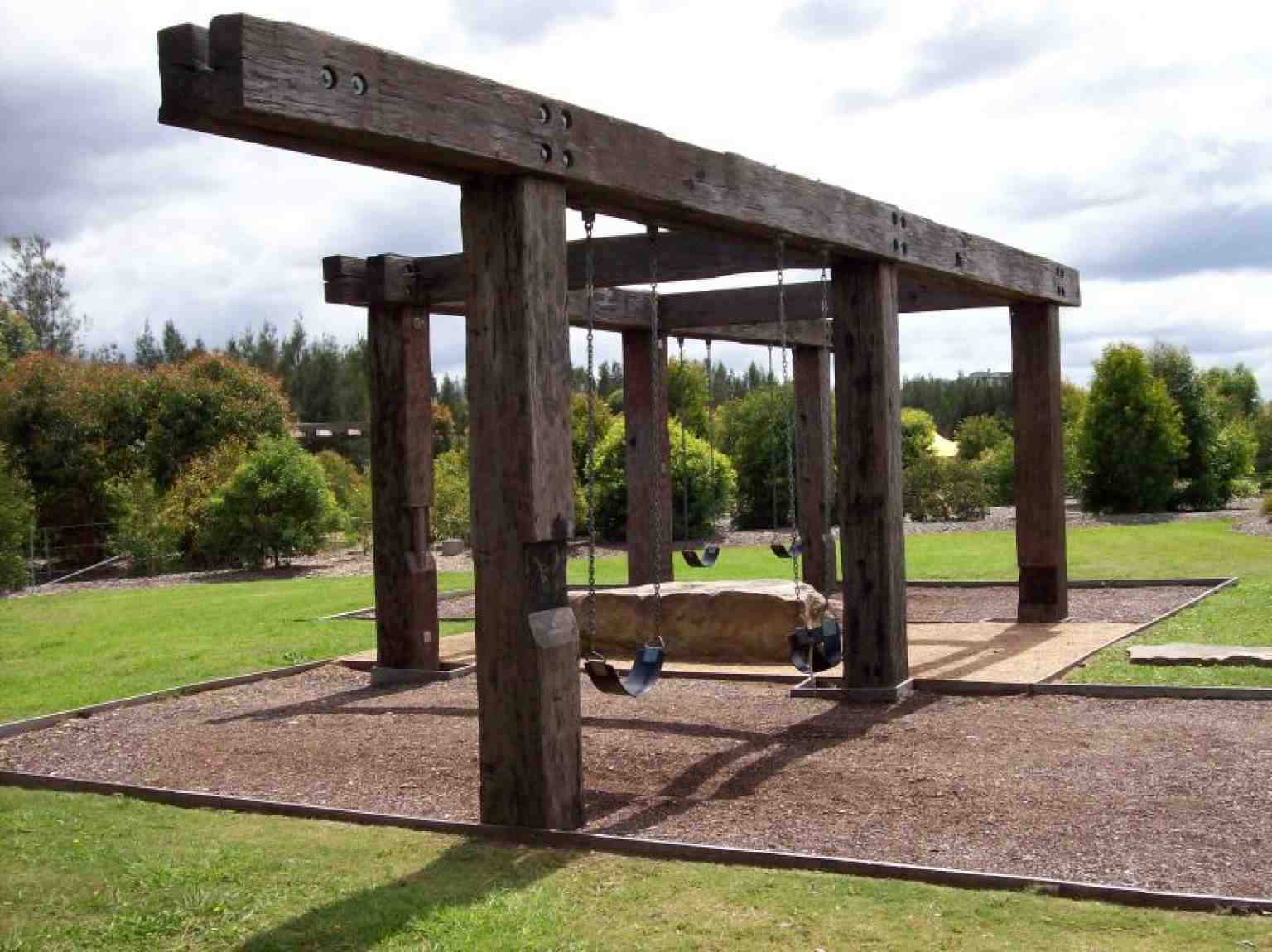 Weathered timber swing set
